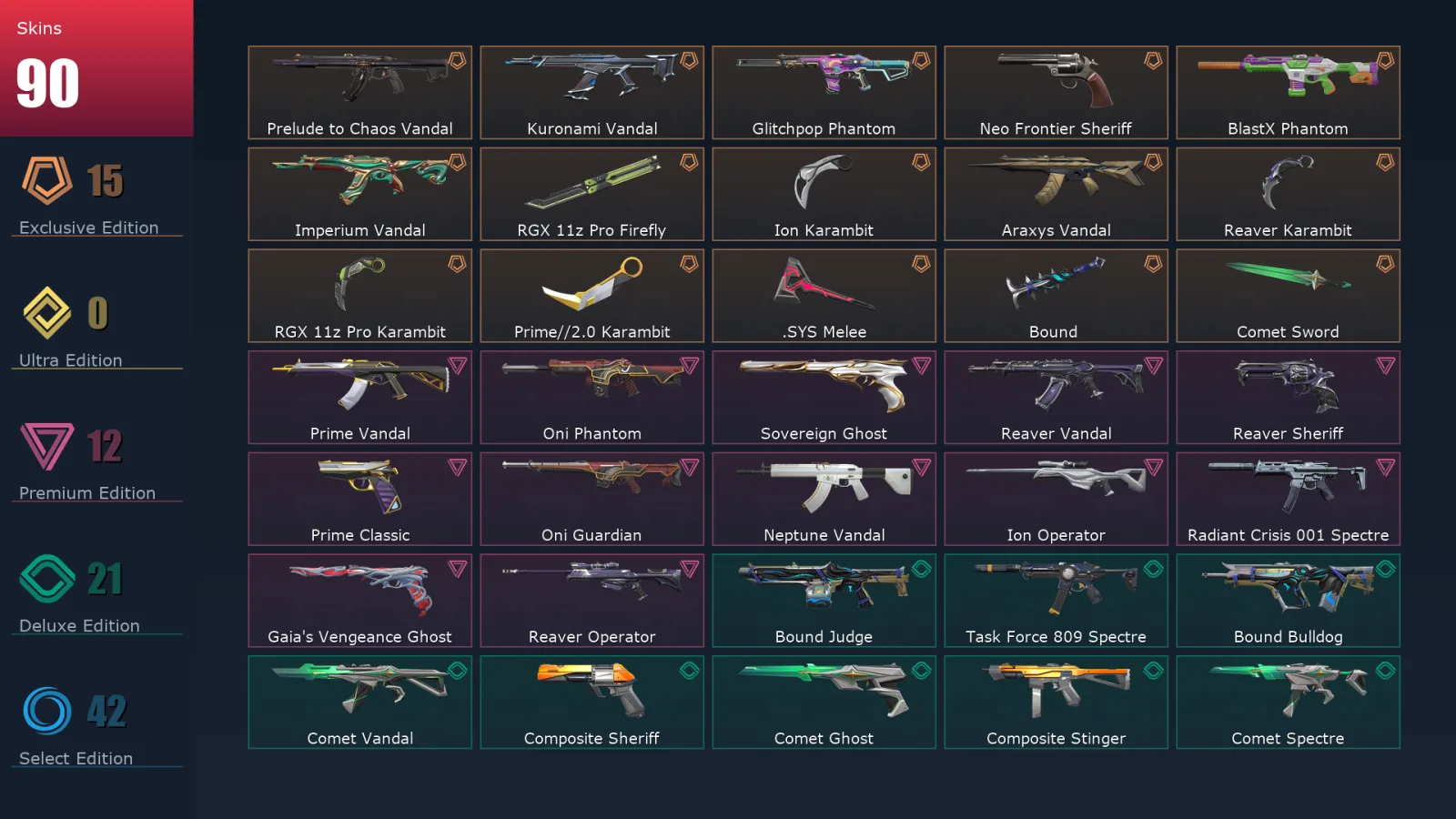 [Valorant] | EU | Level 167 | 26 Agents | 90 Skins