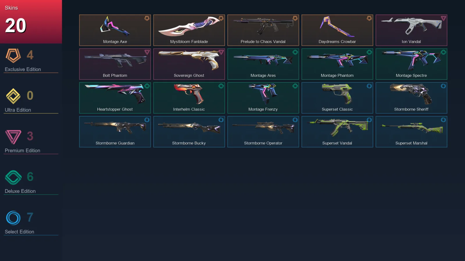 EU | Lv67 | Unranked | 20 Skin | 19 Agent | 26 Buddy &mdash; Valorant account with Chamber