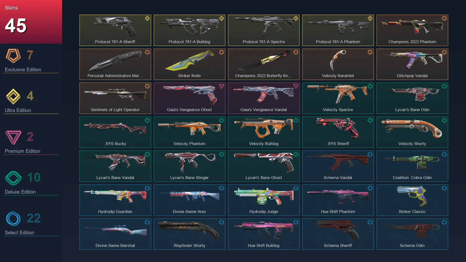 AP | Lv52 | Unranked | 45 Skin | 20 Agent | 39 Buddy