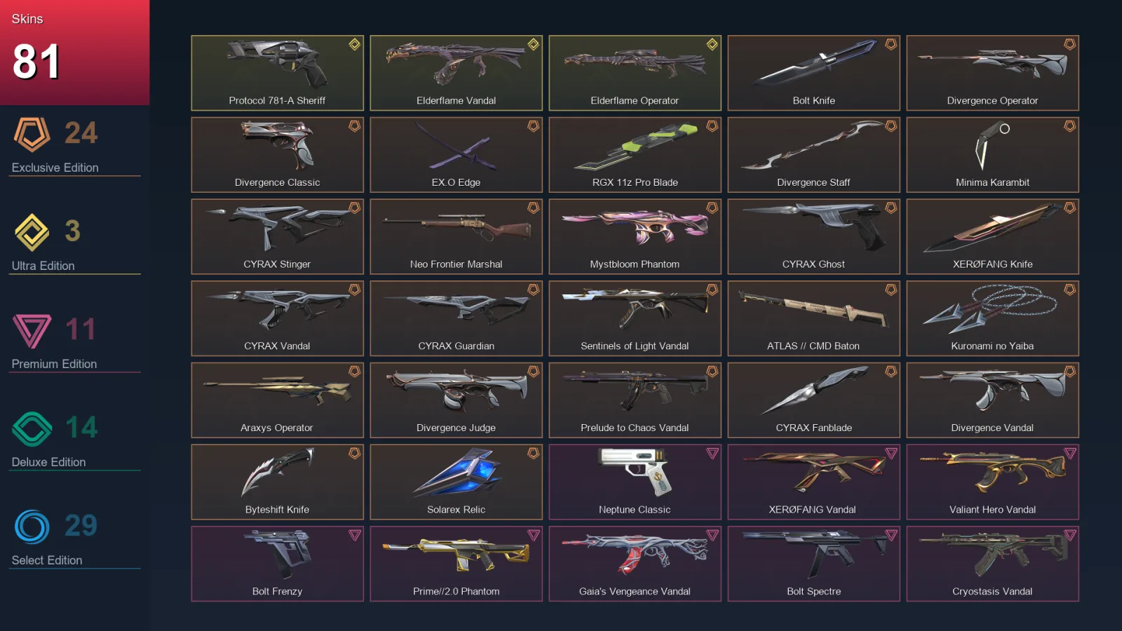 EU | Lv111 | Unranked | 81 Skin | 28 Agent | 48 Buddy &mdash; Valorant account with Astra