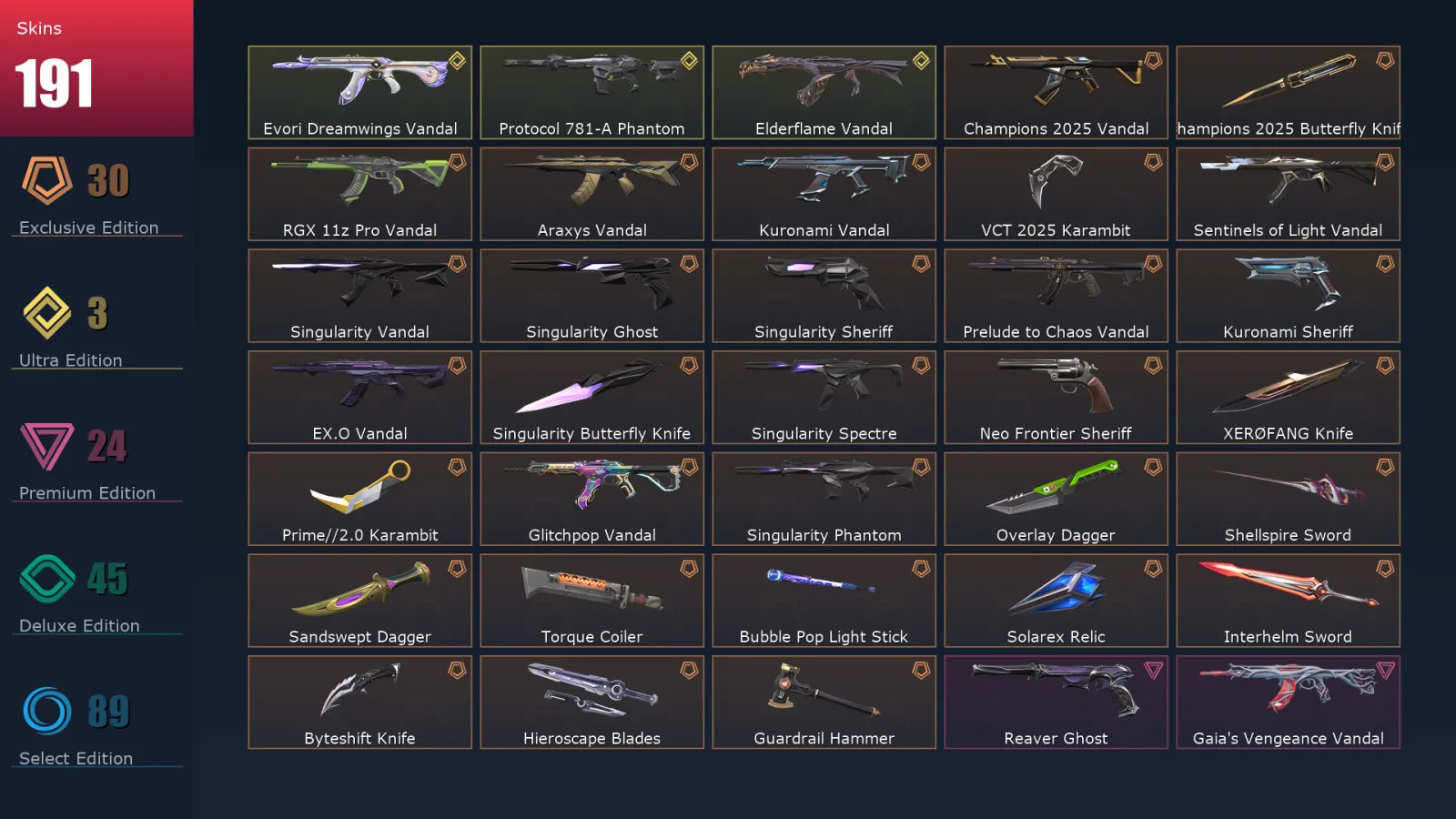 [Valorant] | EU | Level 255 | Silver 3 | 29 Agents | 191 Skins