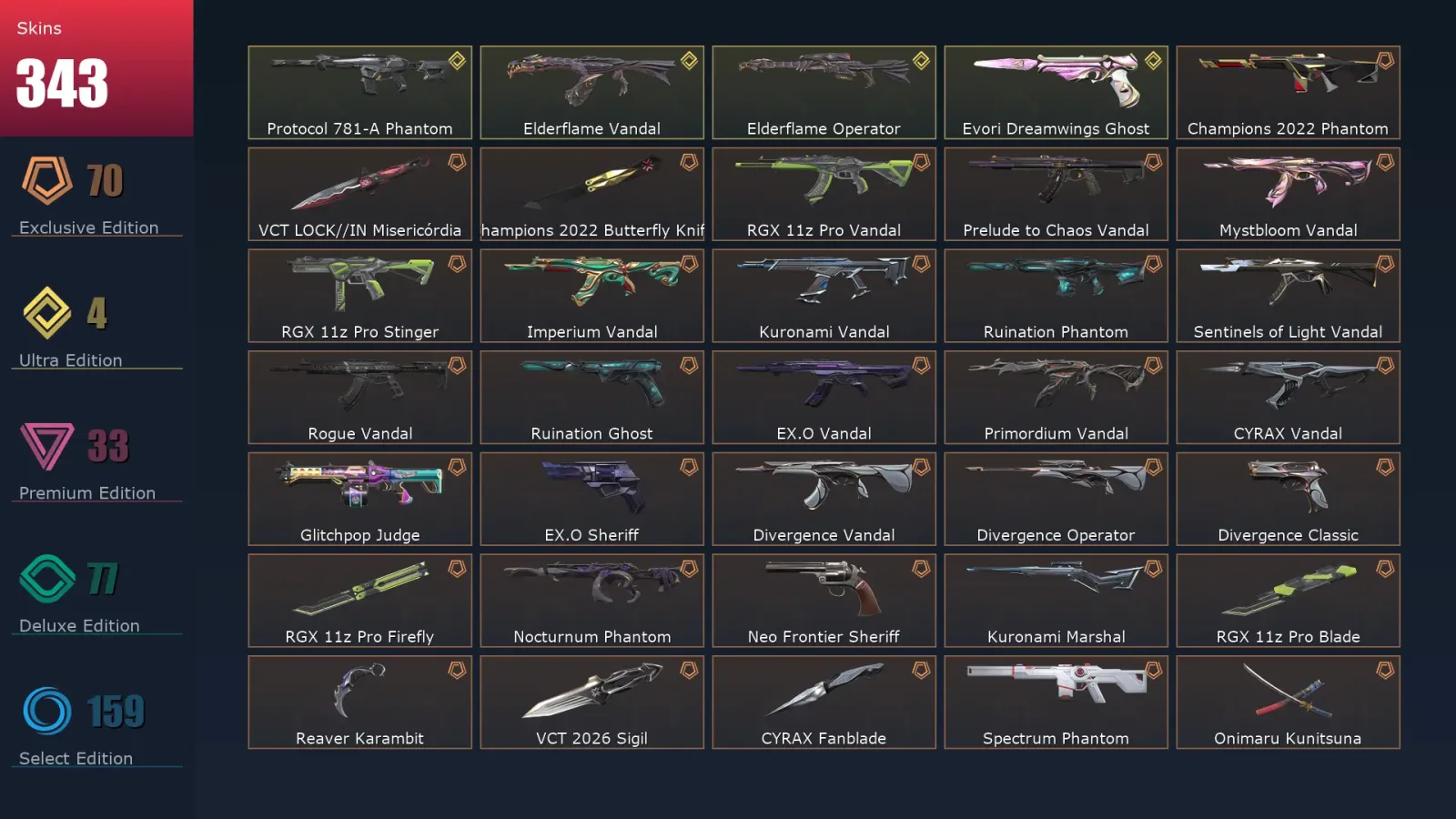 [Valorant] | EU | Level 318 | Platinum 1 | 29 Agents | 343 Skins — Valorant account