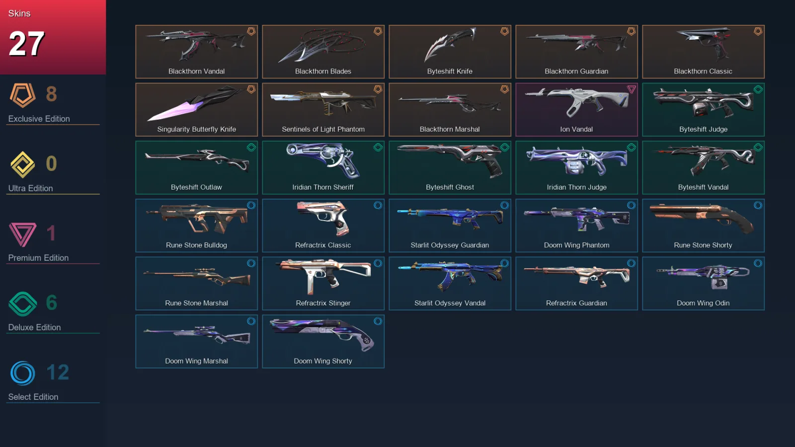 EU | Lv43 | Unranked | 27 Skin | 13 Agent | 26 Buddy