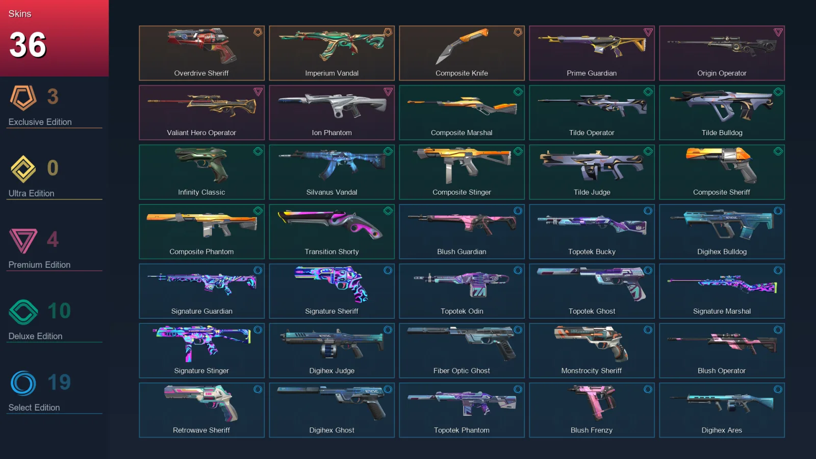 EU | Lv135 | Unranked | 36 Skin | 28 Agent | 64 Buddy