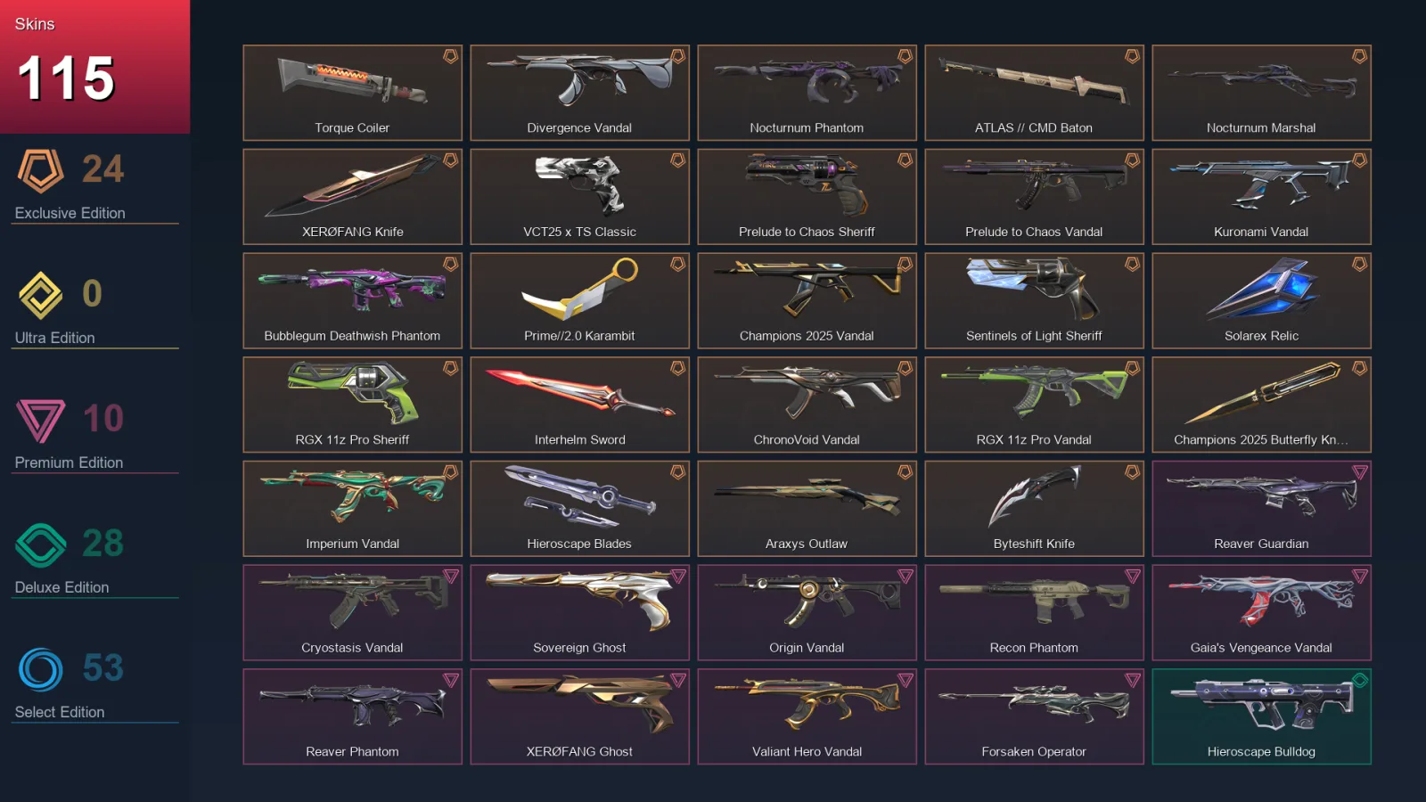 EU | Lv136 | Unranked | 115 Skin | 25 Agent | 94 Buddy