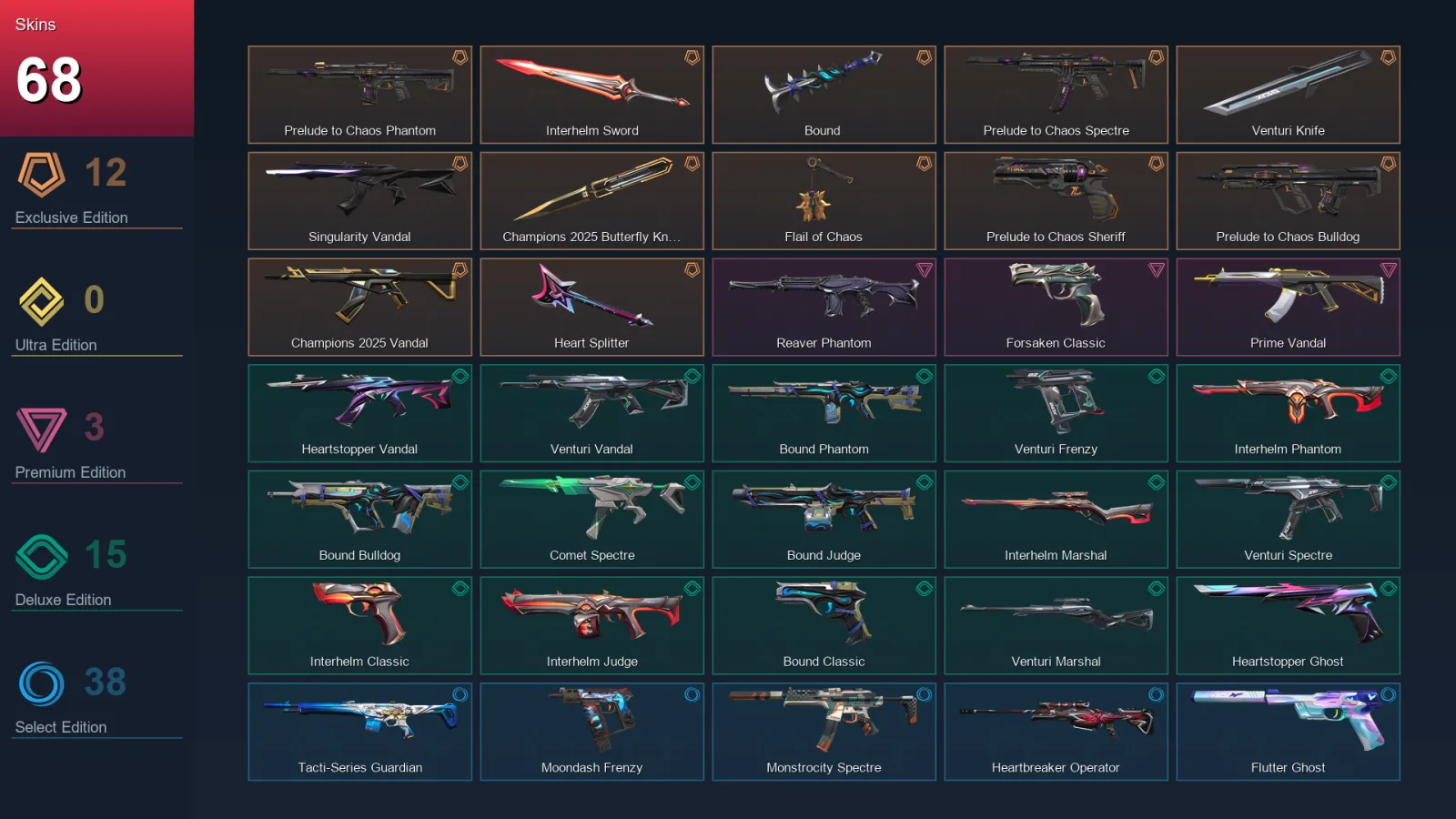 EU | Lv104 | Unranked | 68 Skin | 29 Agent | 64 Buddy