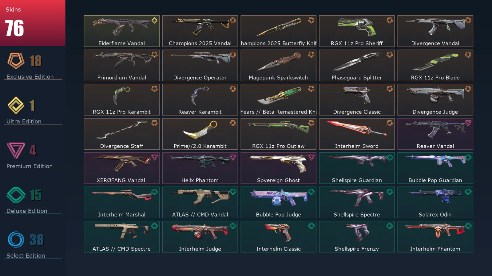 [Valorant] | EU | Level 70 | 27 Agents | 76 Skins