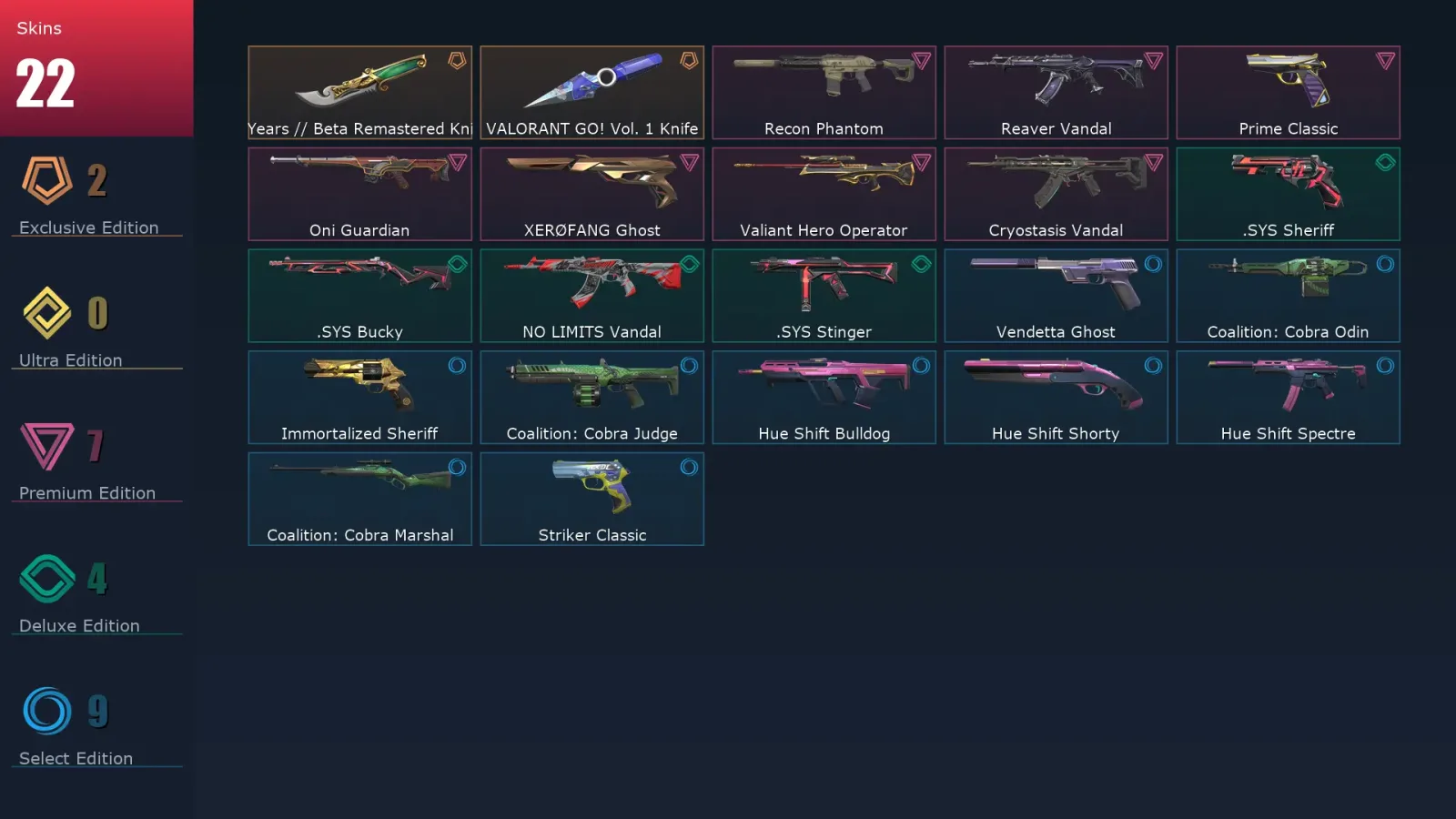 [Valorant] | EU | Level 101 | 25 Agents | 22 Skins