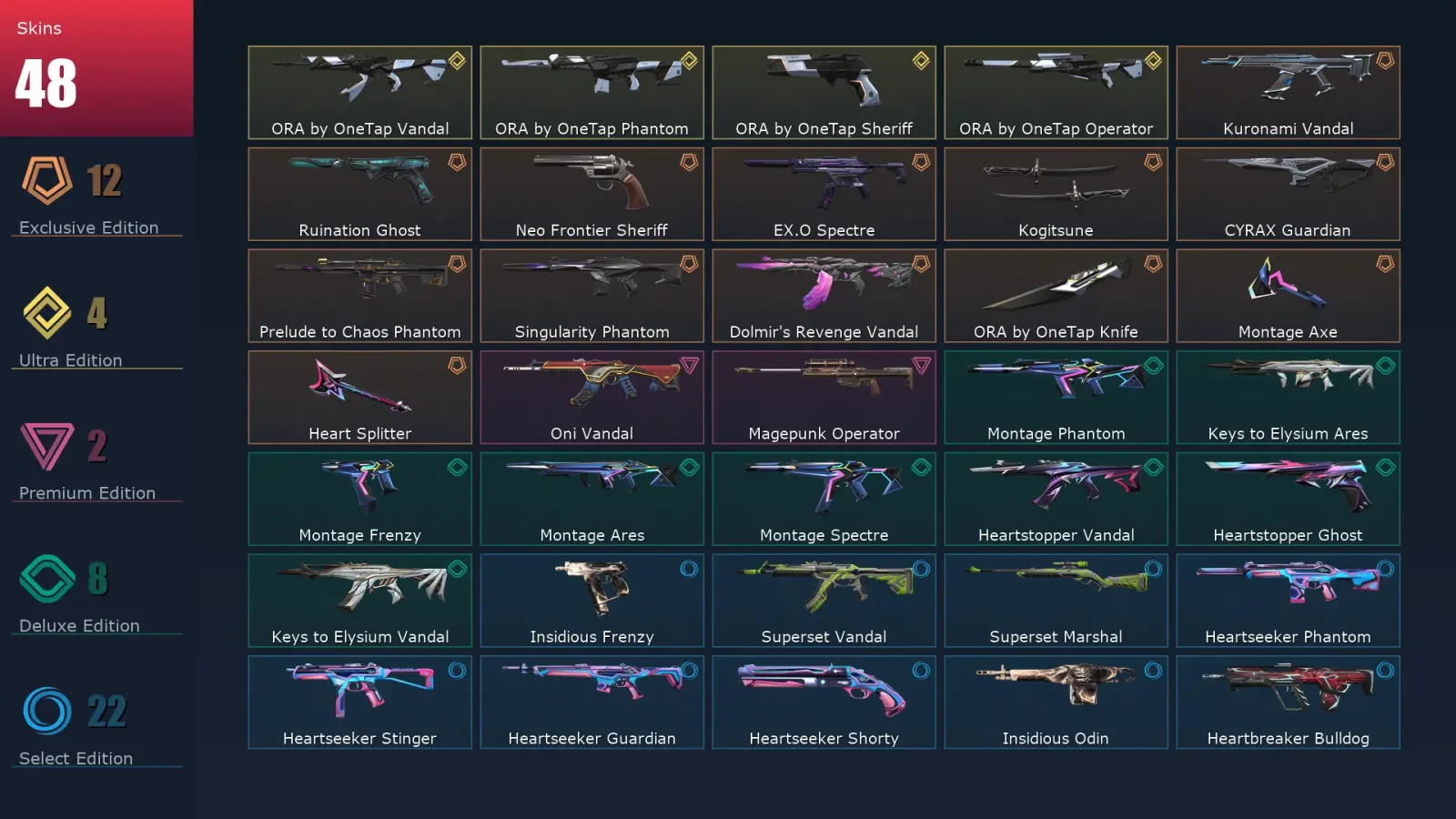 [Valorant] | EU | Level 61 | 21 Agents | 48 Skins