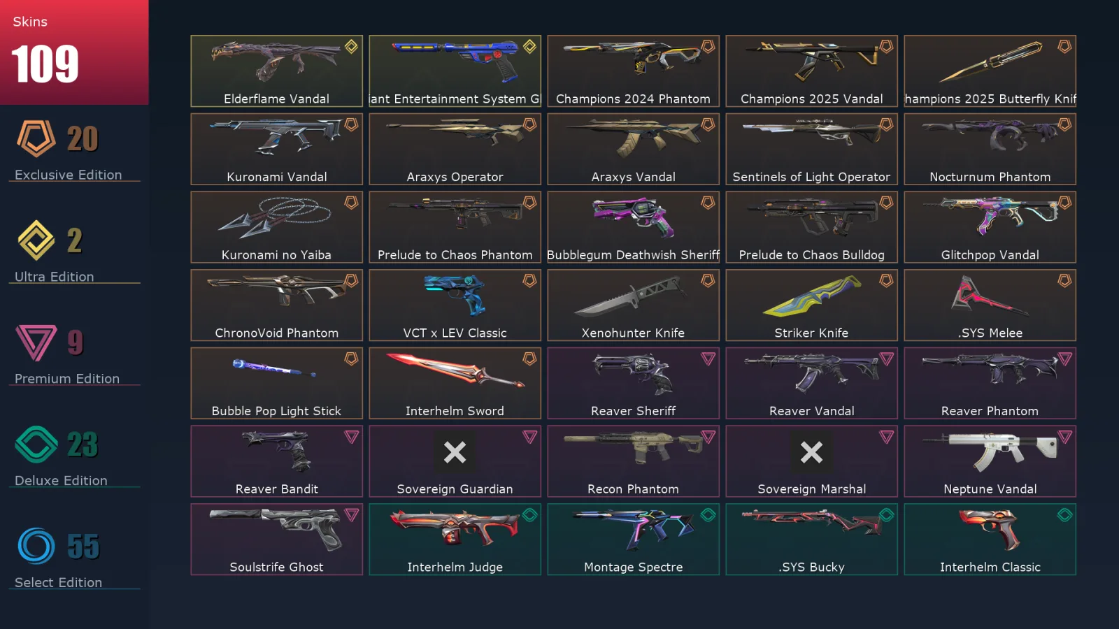 [Valorant] | EU | Level 147 | 28 Agents | 109 Skins