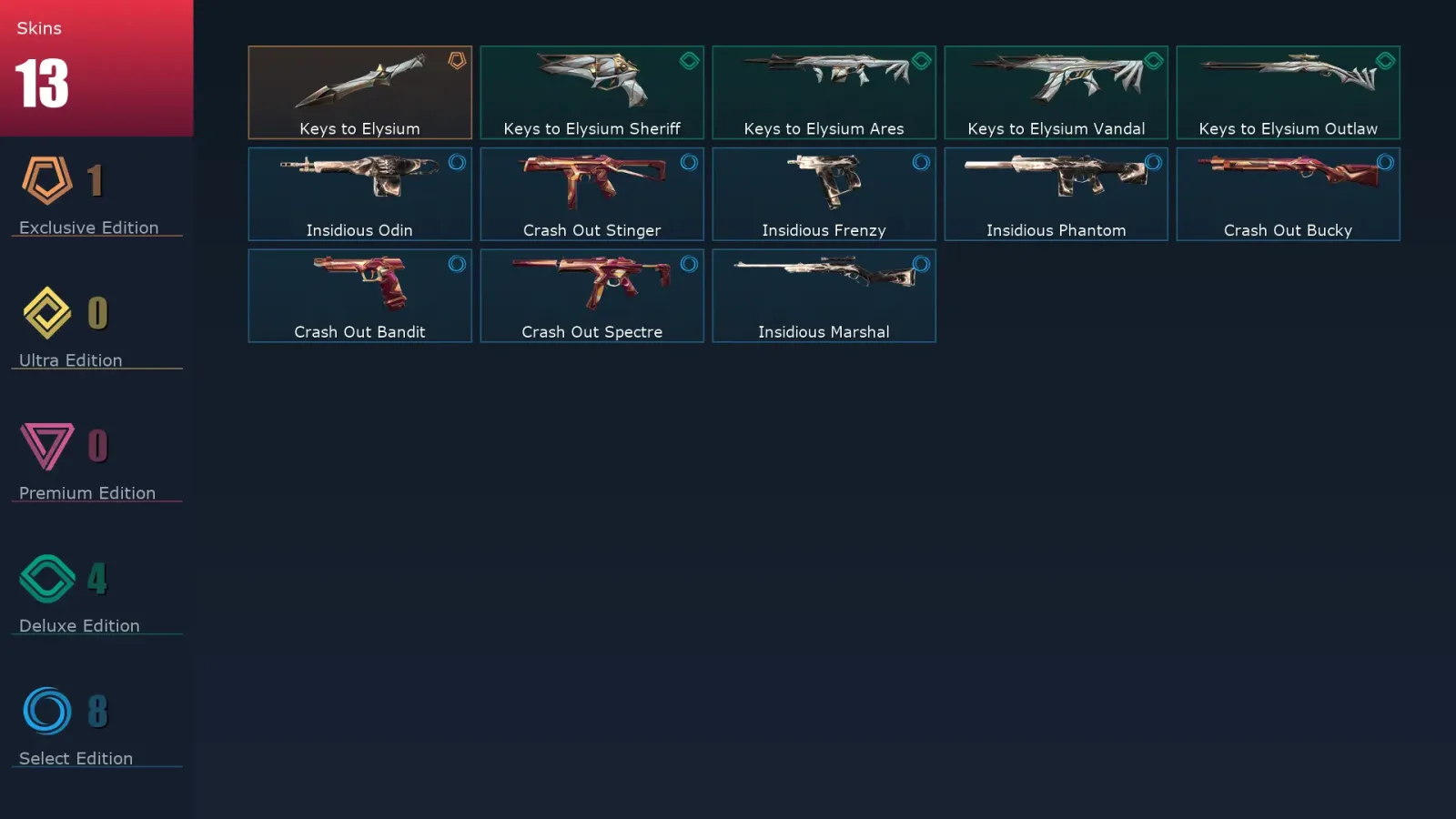 [Valorant] | EU | Level 30 | Silver 2 | 10 Agents | 13 Skins