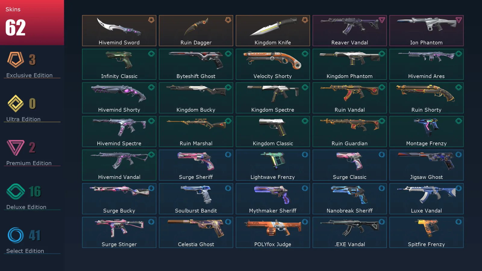 [Valorant] | EU | Level 293 | 29 Agents | 62 Skins