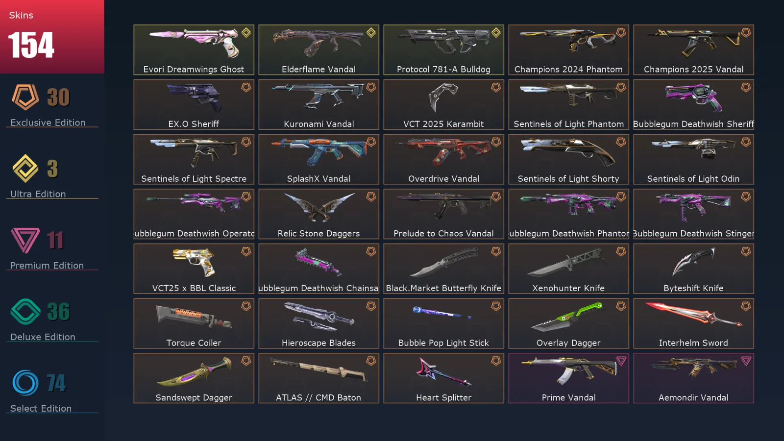 [Valorant] | EU | Level 354 | 29 Agents | 154 Skins