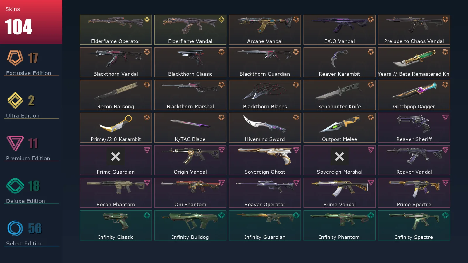 [Valorant] | EU | Level 448 | Diamond 2 | 29 Agents | 104 Skins