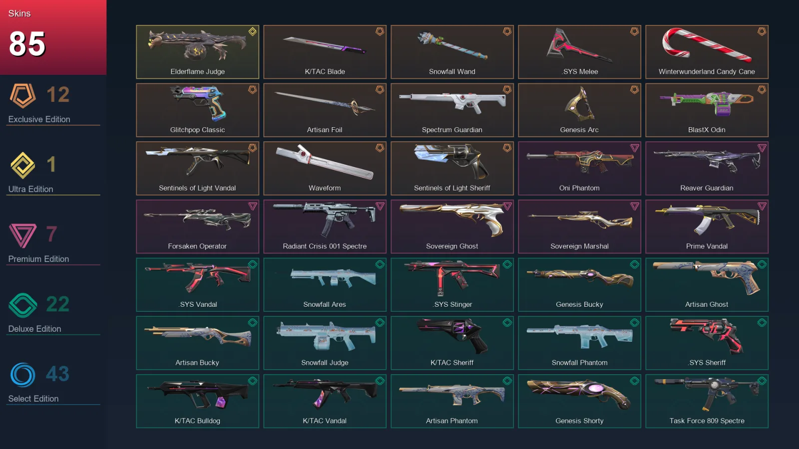 AP | Lv127 | Unranked | 85 Skin | 21 Agent | 72 Buddy — Genesis Shorty
