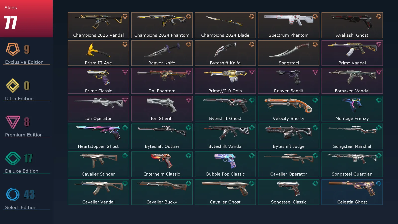 [Valorant] | EU | Level 442 | 29 Agents | 77 Skins