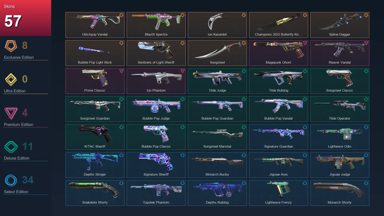 NA | Lv141 | Unranked | 57 Skin | 27 Agent | 76 Buddy
