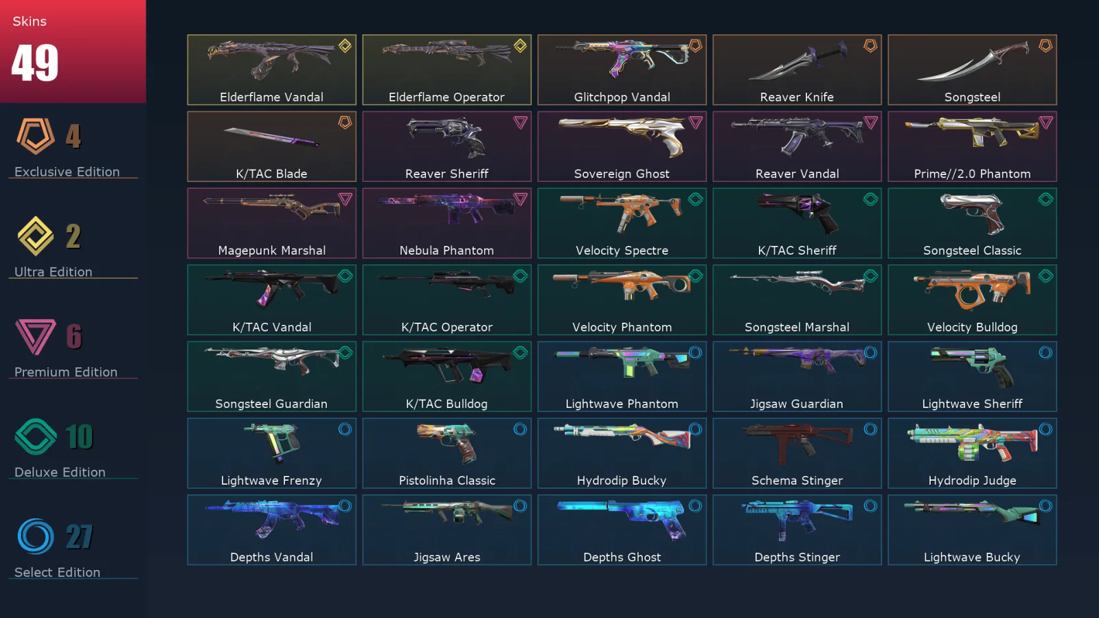 [Valorant] | EU | Level 144 | 27 Agents | 49 Skins