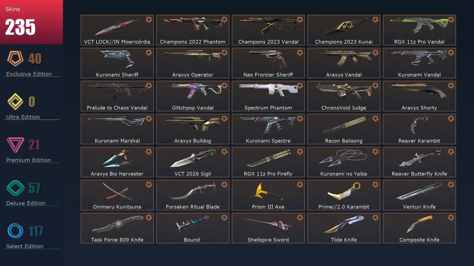 [Valorant] | EU | Level 500 | 29 Agents | 235 Skins