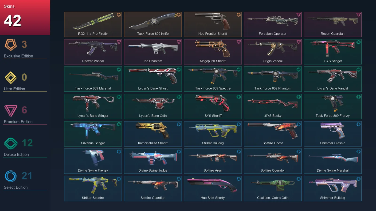 NA | Lv99 | Unranked | 42 Skin | 25 Agent | 53 Buddy — Unranked / Smurf Valorant