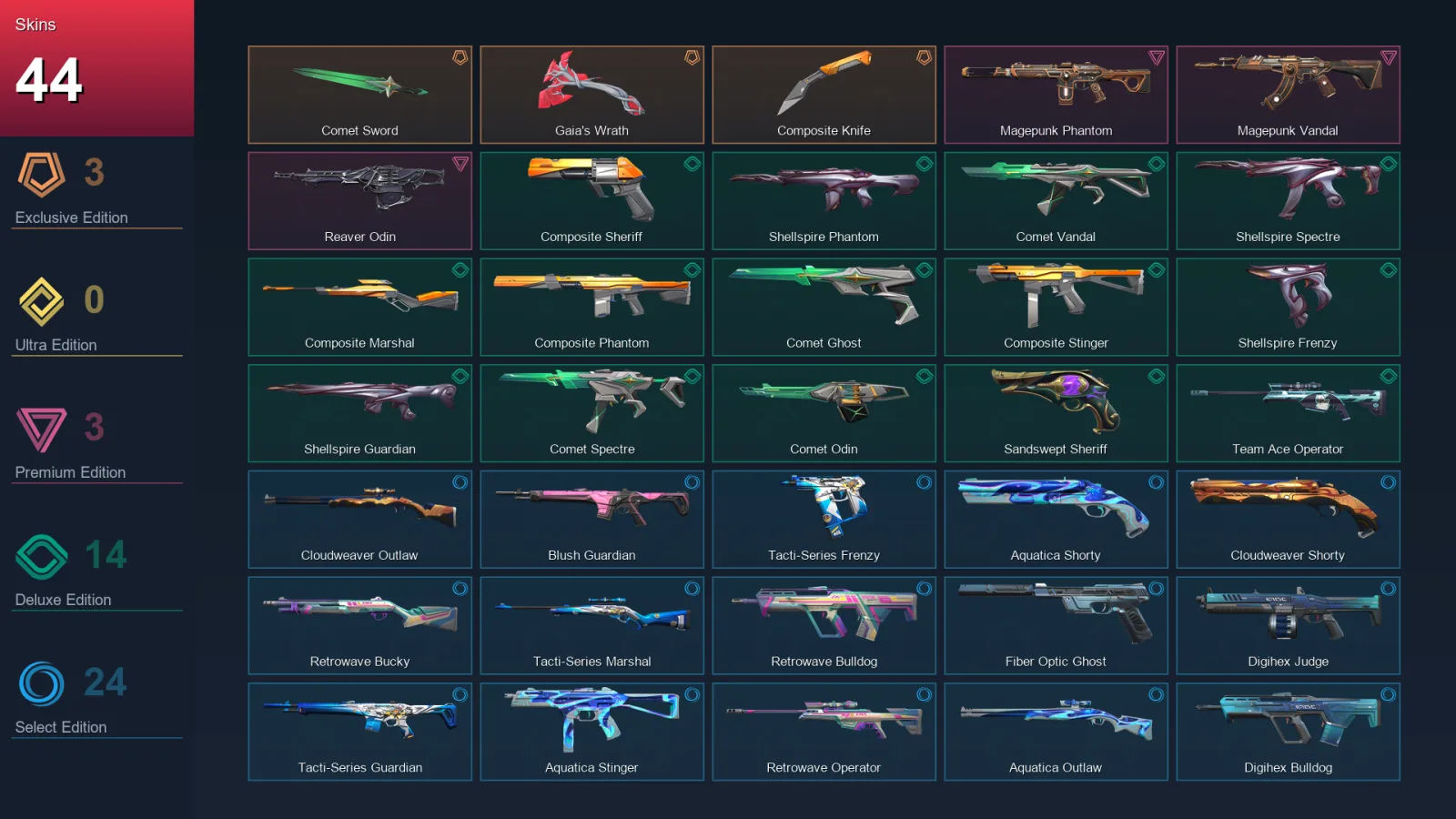 AP | Lv118 | Unranked | 44 Skin | 27 Agent | 62 Buddy — Valorant account