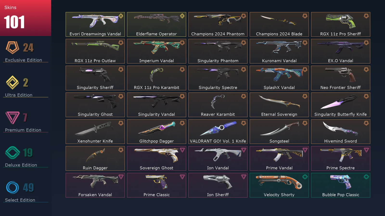 [Valorant] | EU | Level 423 | Diamond 1 | 28 Agents | 101 Skins