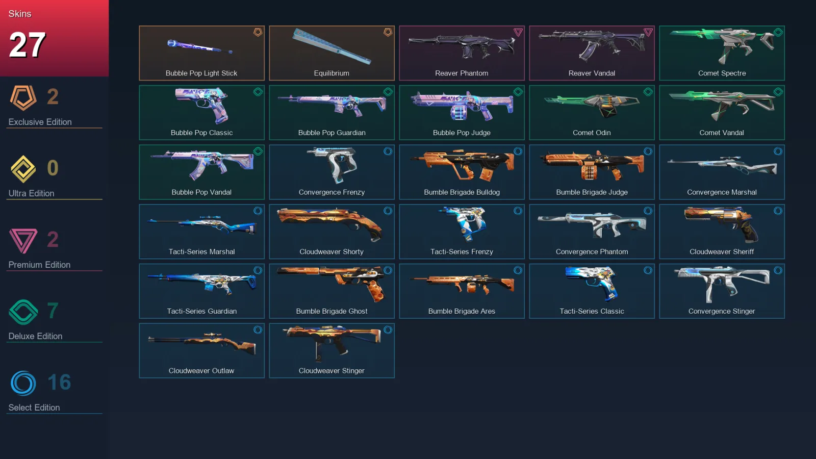EU | Lv58 | Unranked | 27 Skin | 15 Agent | 31 Buddy