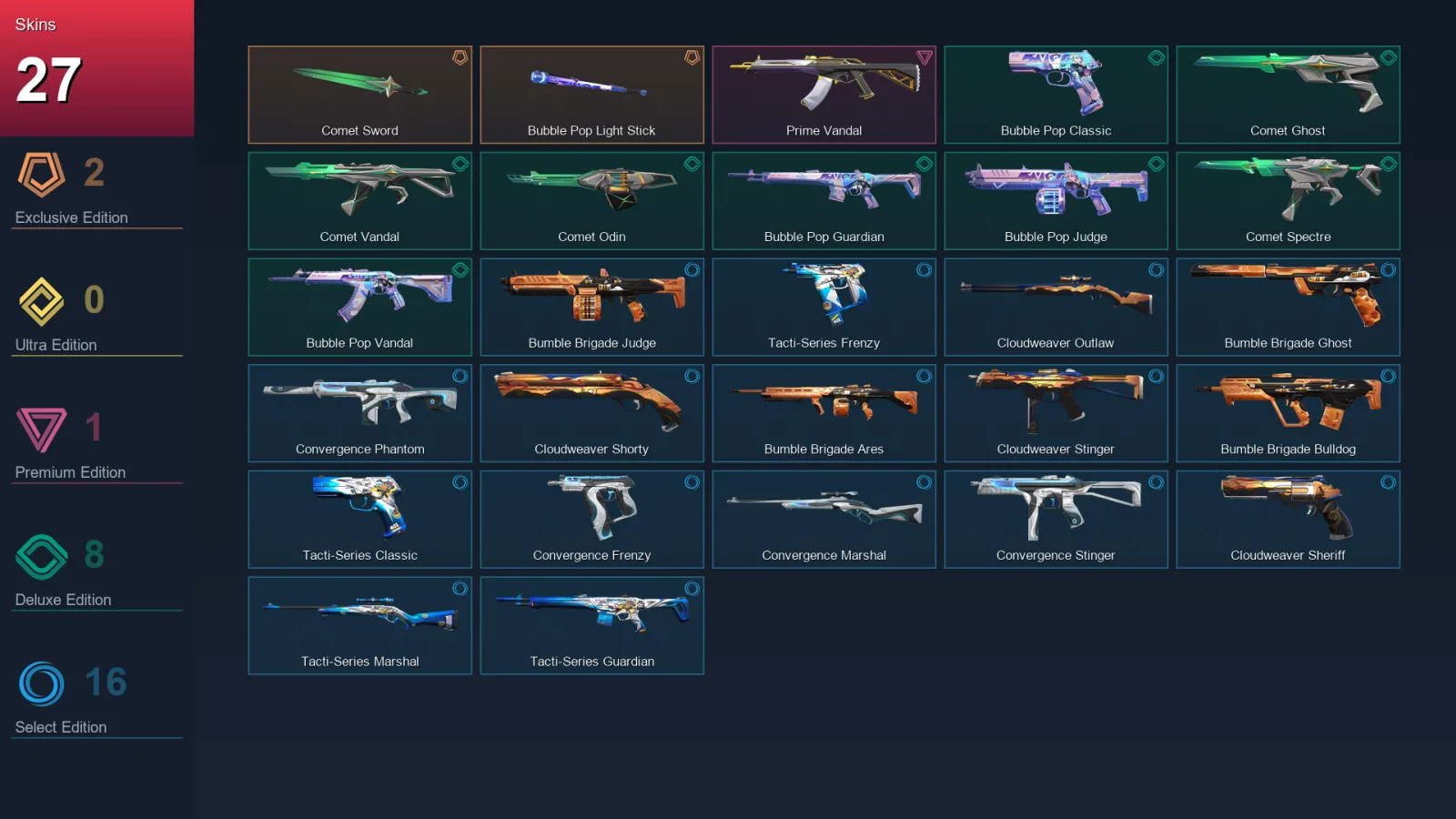 EU | Lv48 | Unranked | 27 Skin | 13 Agent | 28 Buddy