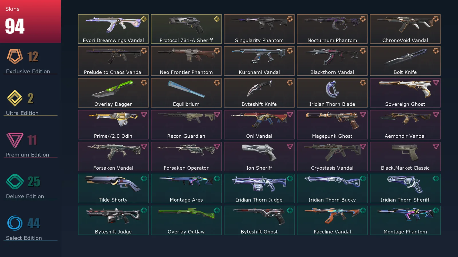 [Valorant] | EU | Level 336 | 29 Agents | 94 Skins