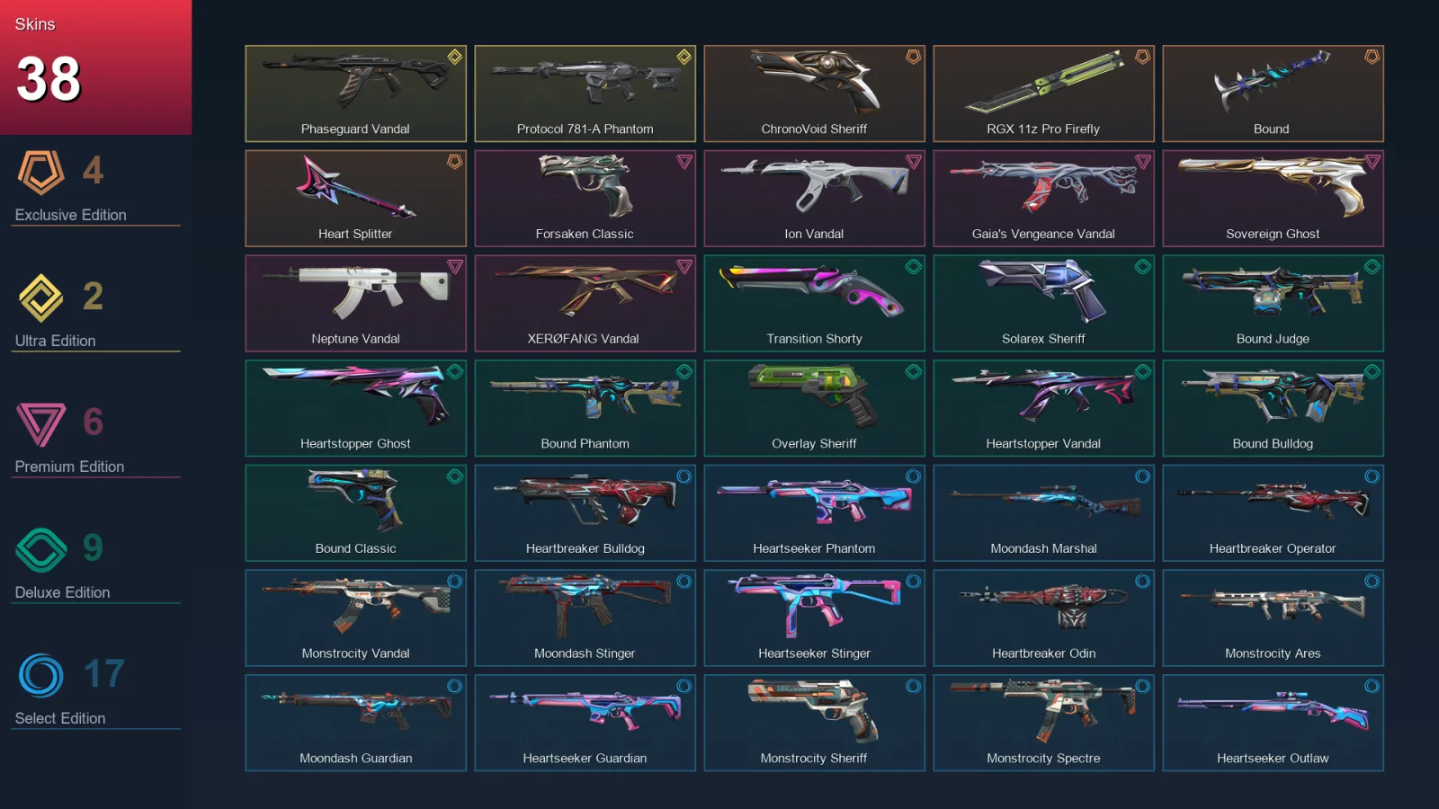 EU | ChronoVoid Sheriff | RGX 11z Pro Firefly | Bound | Heart Splitter | 38 Skin | 28 Agent | 54 Buddy | Lv123
