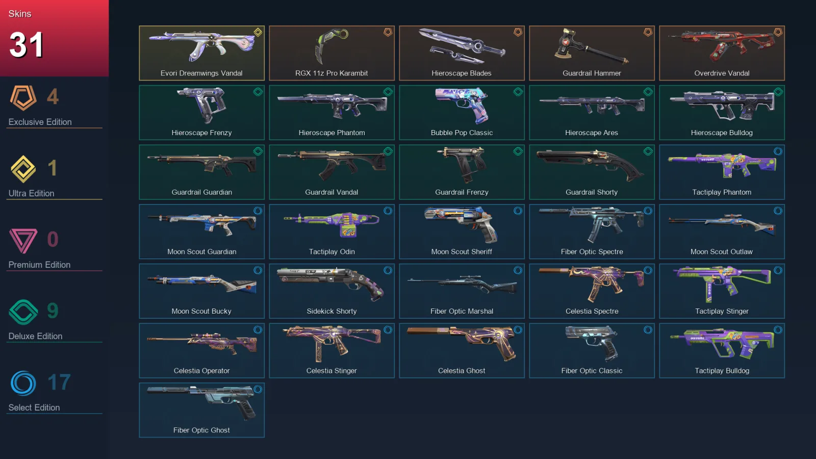 EU | Lv113 | Unranked | 31 Skin | 28 Agent | 63 Buddy