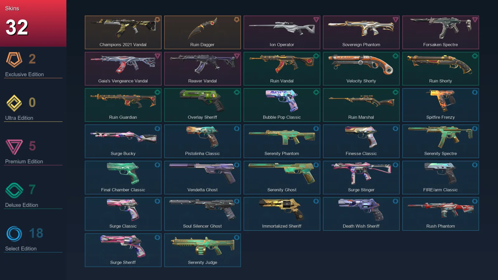 EU | Lv244 | Unranked | 32 Skin | 28 Agent | 91 Buddy