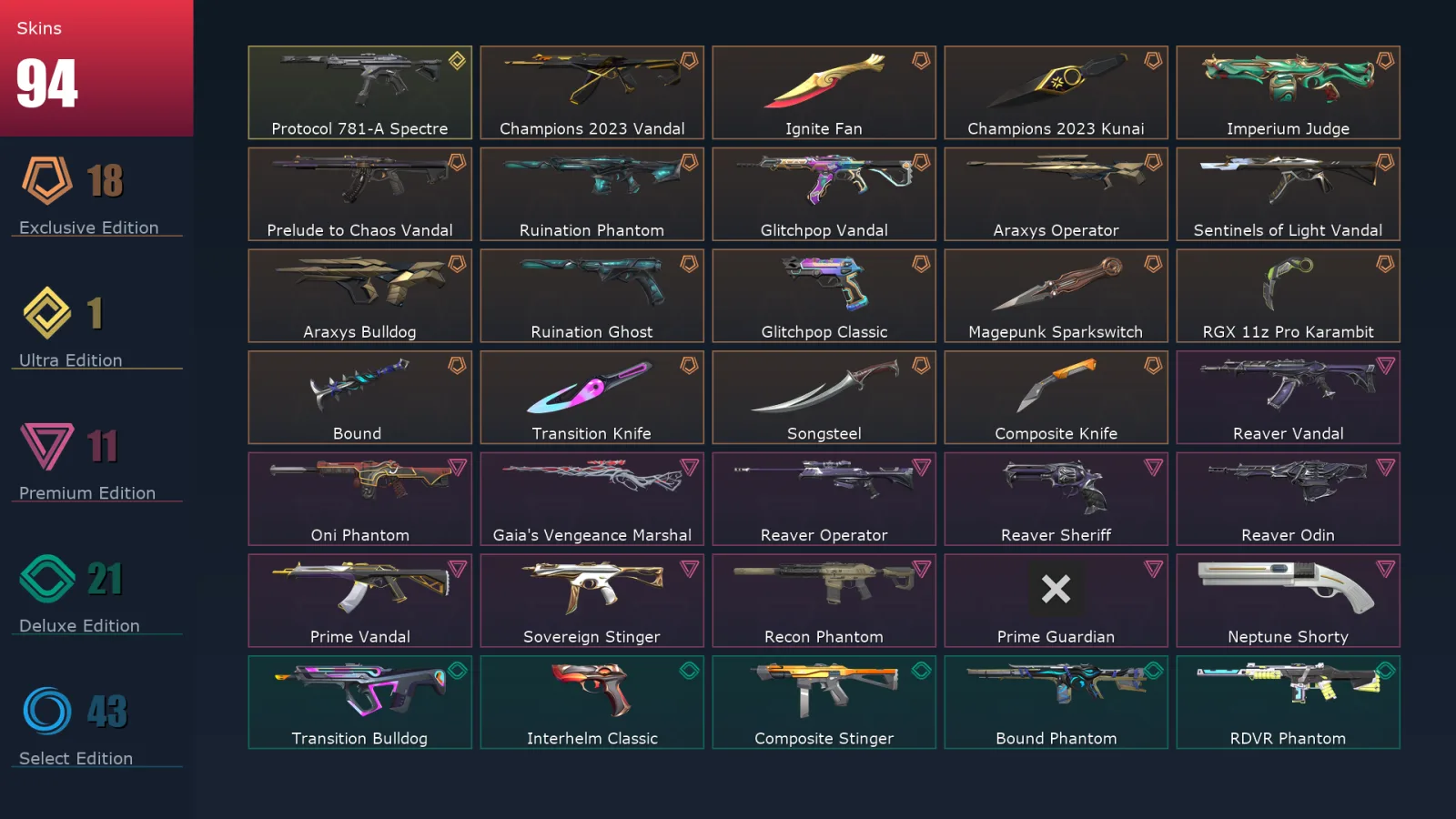 [Valorant] | EU | Level 355 | 28 Agents | 94 Skins