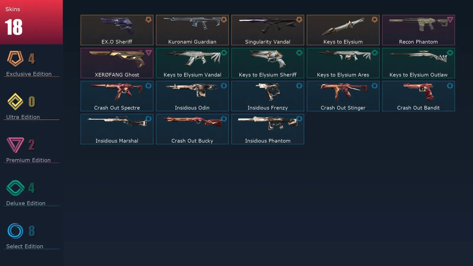 [Valorant] | EU | Level 52 | Diamond 2 | 15 Agents | 18 Skins — Diamond Valorant