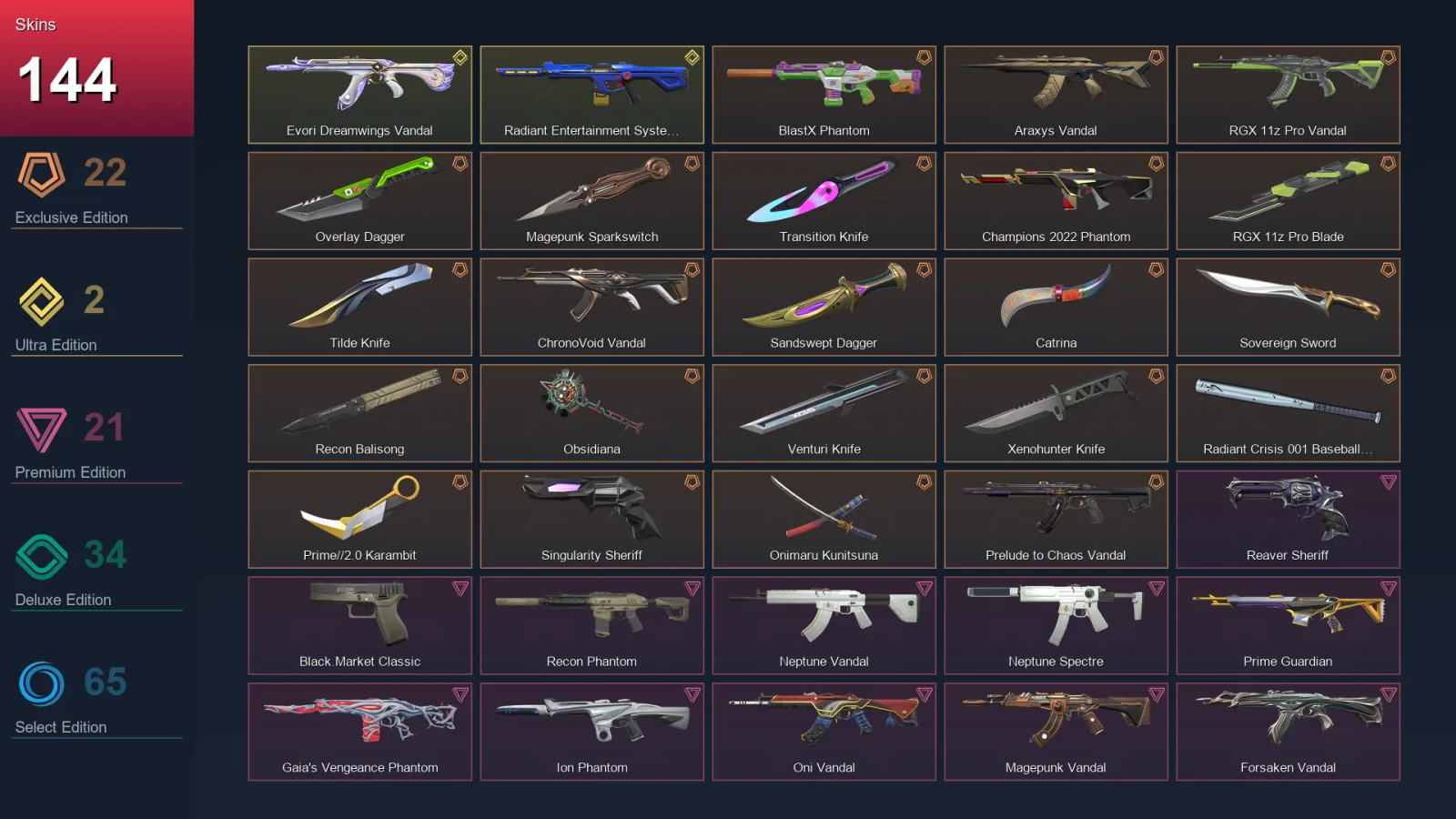 NA | Lv154 | Unranked | 144 Skin | 28 Agent | 108 Buddy