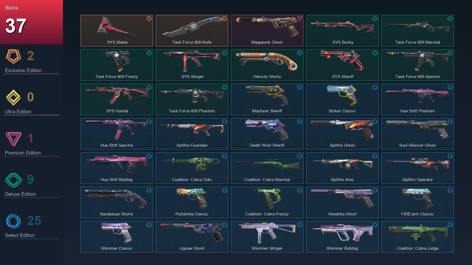 EU | Lv169 | Unranked | 37 Skin | 28 Agent | 76 Buddy