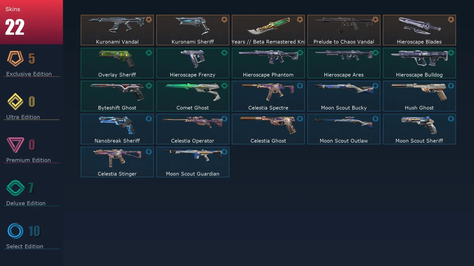 [Valorant] | EU | Level 123 | 27 Agents | 22 Skins