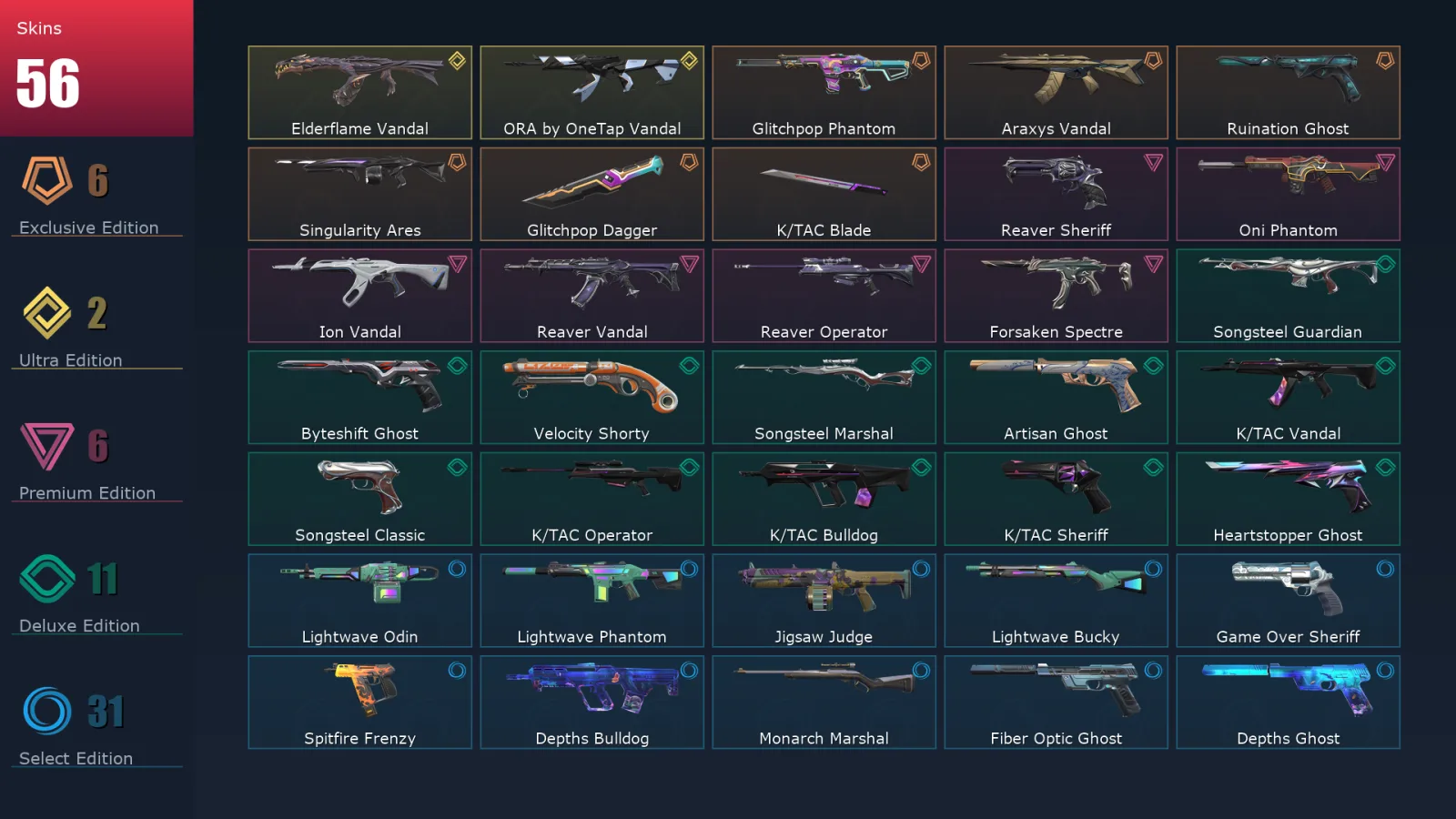 [Valorant] | EU | Level 286 | 29 Agents | 56 Skins