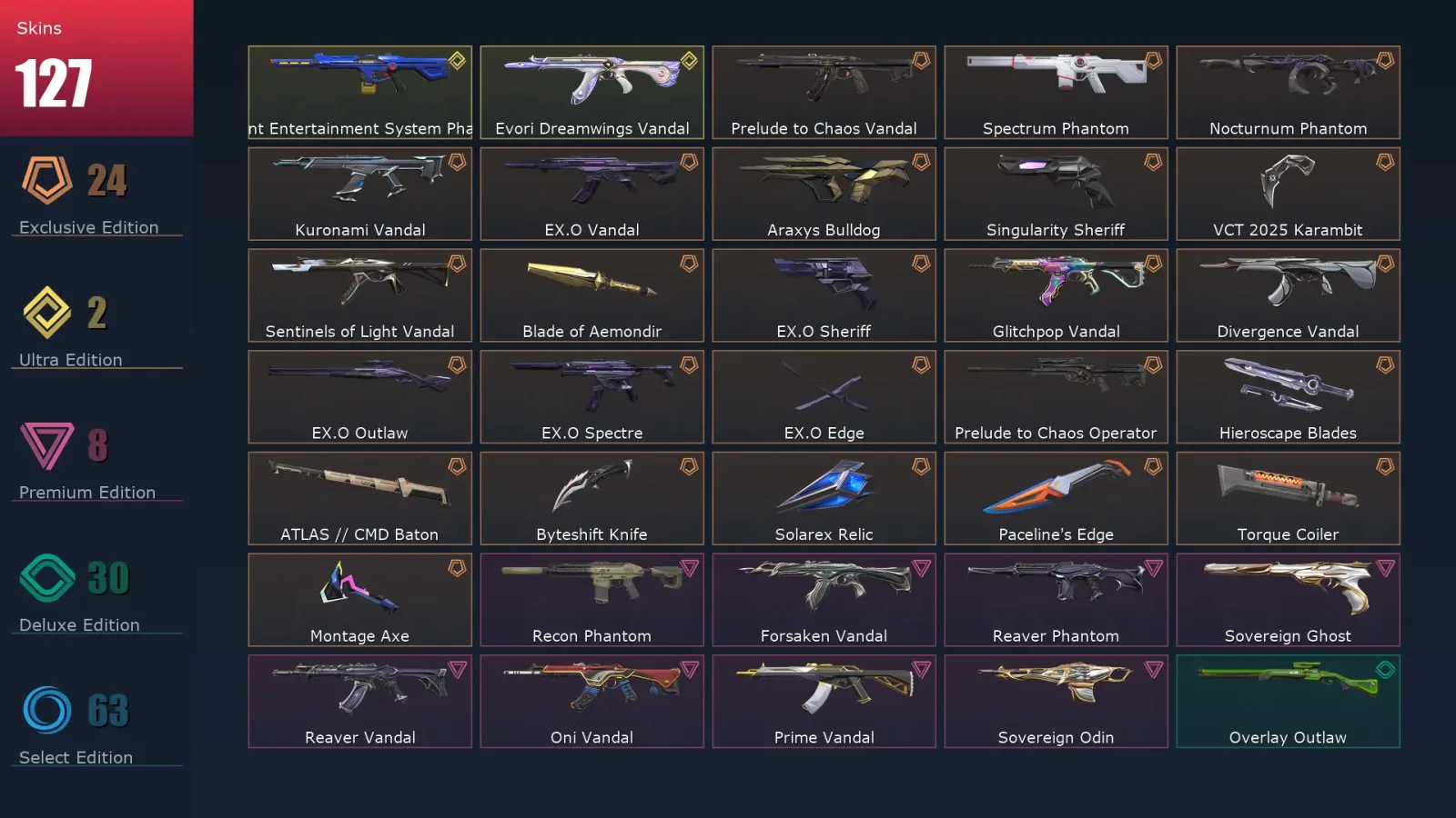 [Valorant] | EU | Level 233 | 29 Agents | 127 Skins