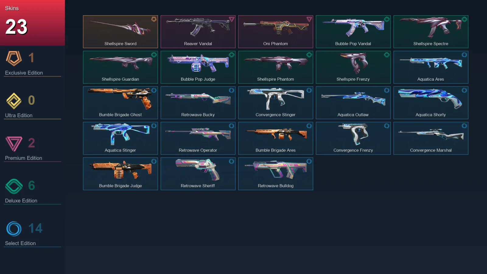 NA | Shellspire Sword | Reaver Vandal | Oni Phantom | Bubble Pop Vandal | 23 Skin | 12 Agent | 21 Buddy | Lv46