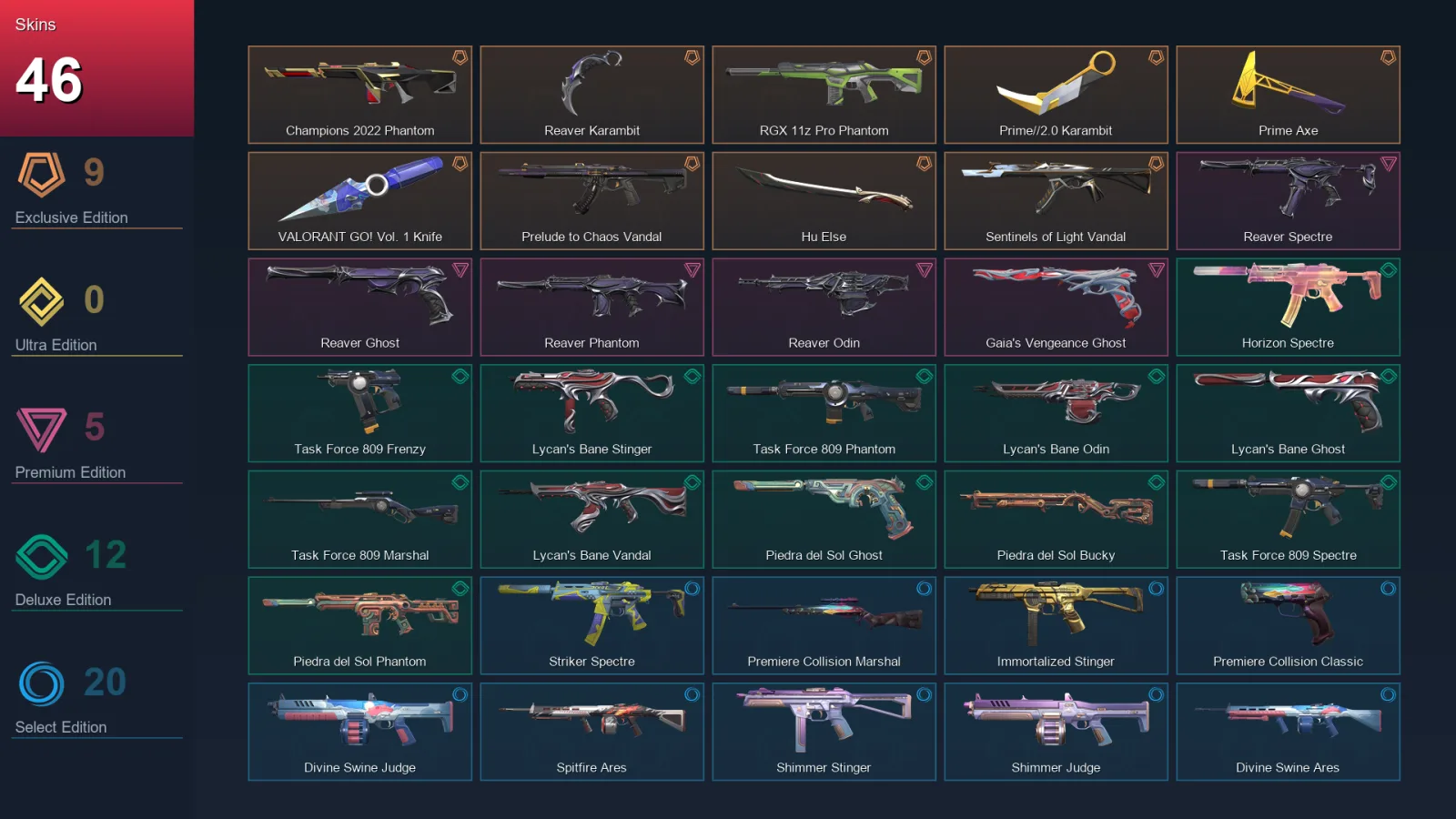 AP | Champions 2022 Phantom | Reaver Karambit | RGX 11z Pro Phantom | Prime//2.0 Karambit | 46 Skin | 19 Agent | 36 Buddy | Lv63