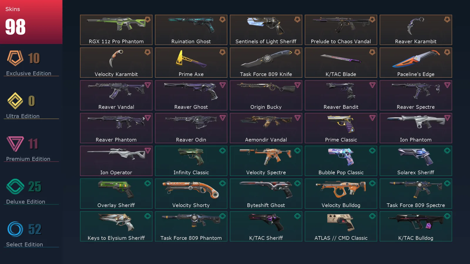 [Valorant] | EU | Level 468 | Silver 3 | 29 Agents | 98 Skins