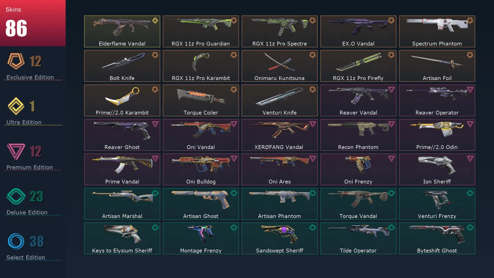 [Valorant] | EU | Level 435 | Diamond 2 | 29 Agents | 86 Skins