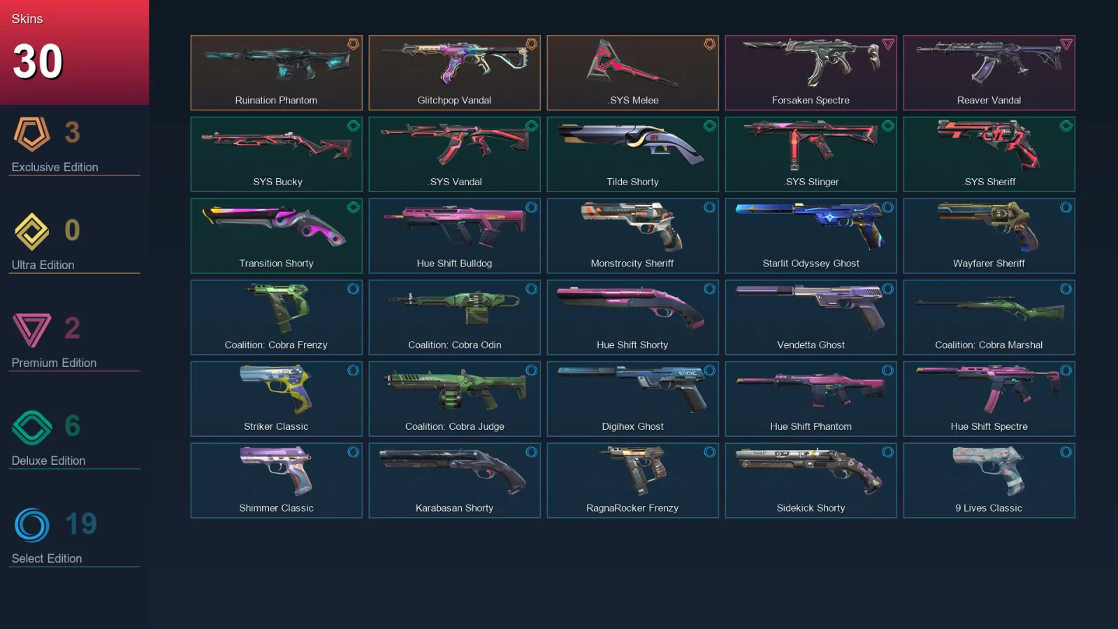 AP | Lv201 | Unranked | 30 Skin | 24 Agent | 73 Buddy &mdash; Valorant account with Classic skin