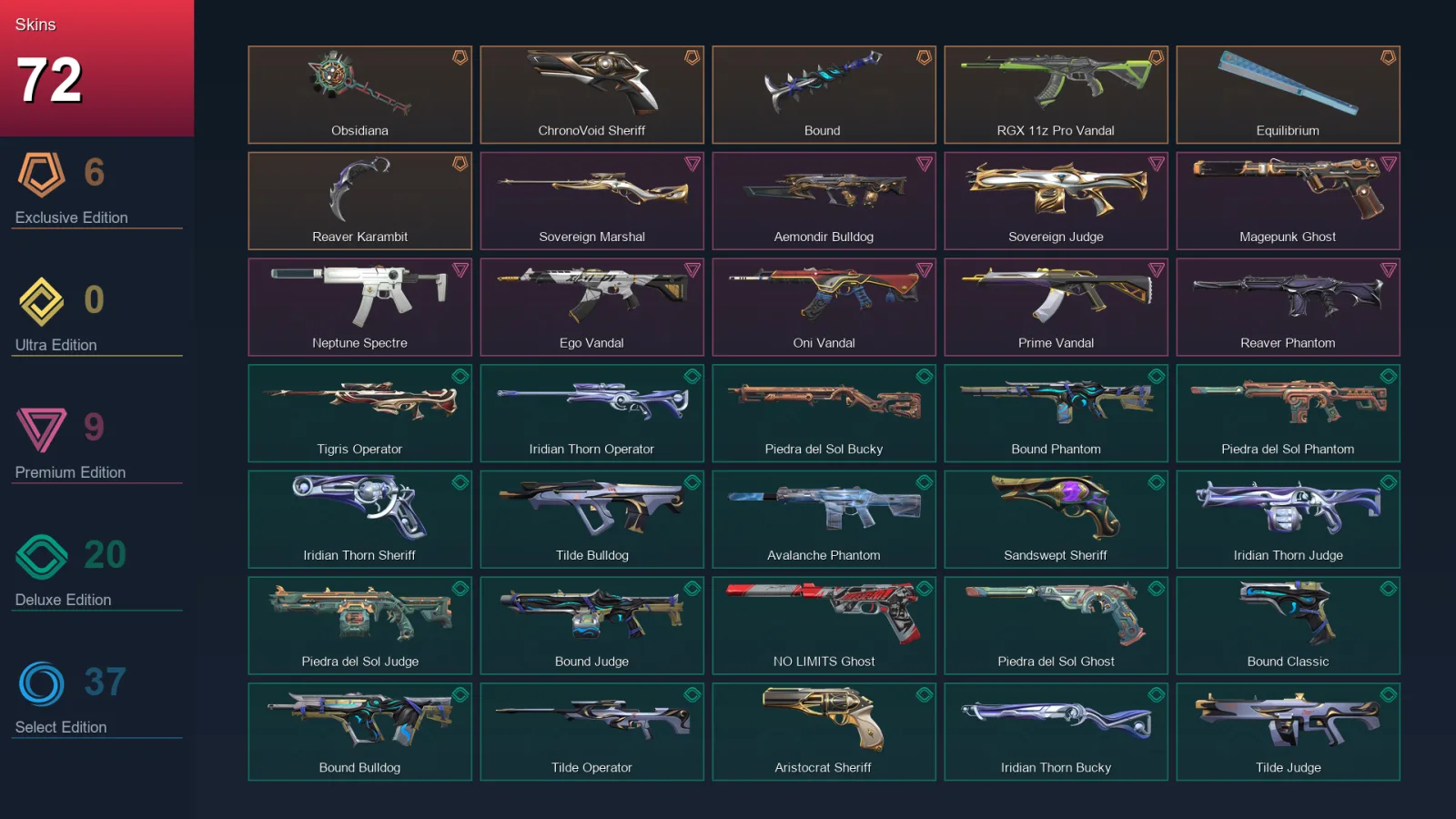 EU | Lv188 | Unranked | 72 Skin | 25 Agent | 101 Buddy