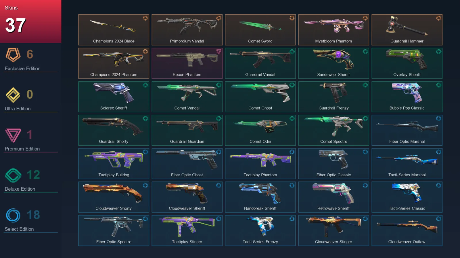 AP | Lv158 | Unranked | 37 Skin | 27 Agent | 72 Buddy