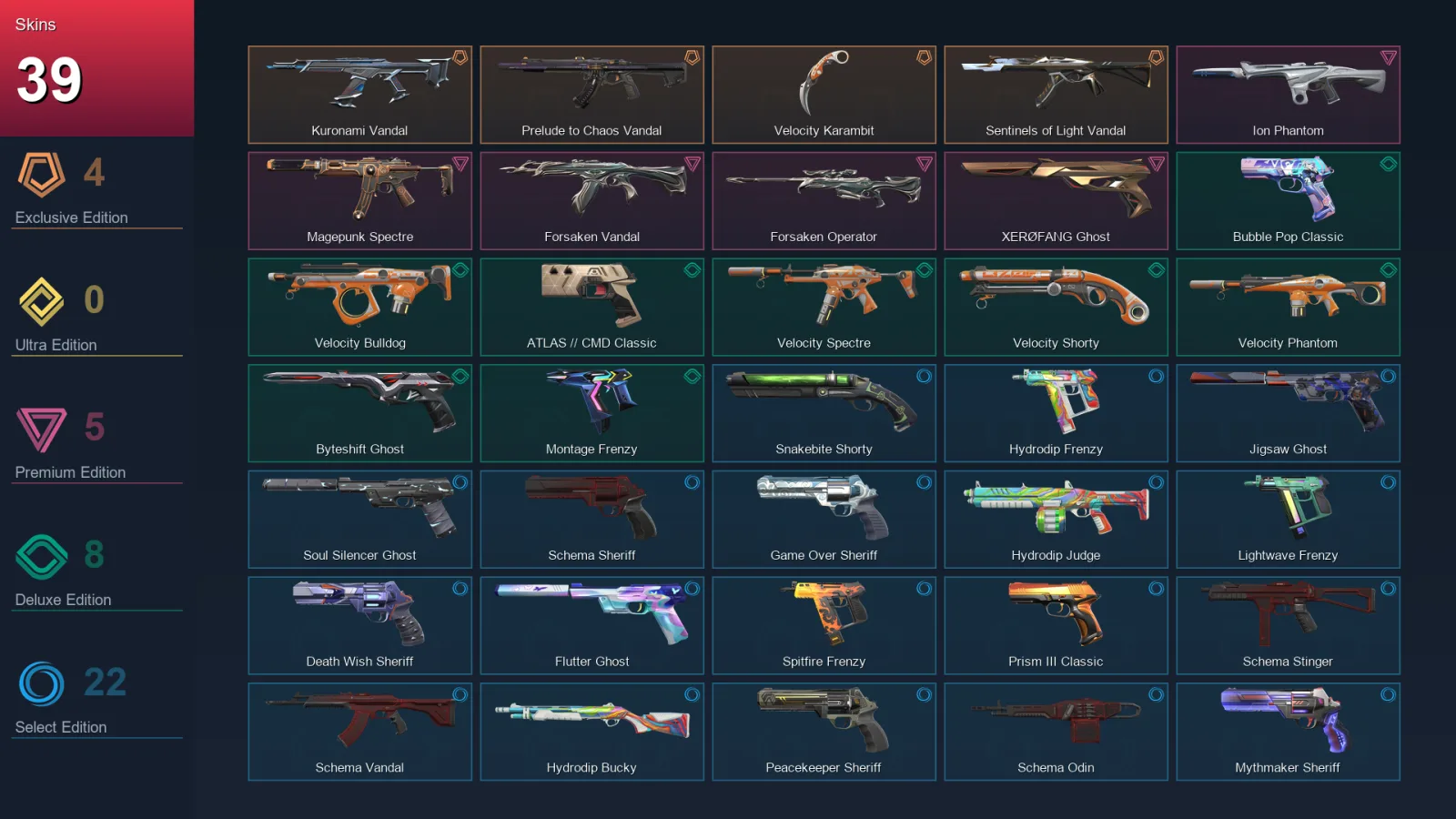 EU | Lv263 | Unranked | 39 Skin | 28 Agent | 109 Buddy