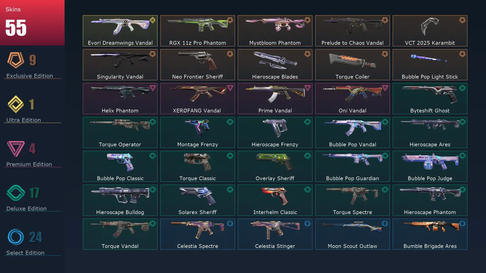 [Valorant] | EU | Level 171 | Gold 1 | 29 Agents | 55 Skins