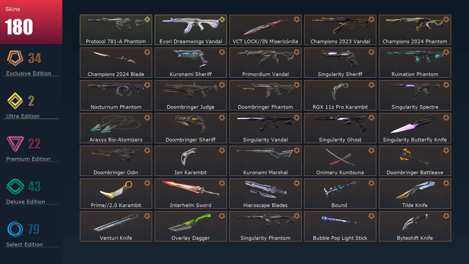 [Valorant] | EU | Level 366 | Diamond 3 | 29 Agents | 180 Skins