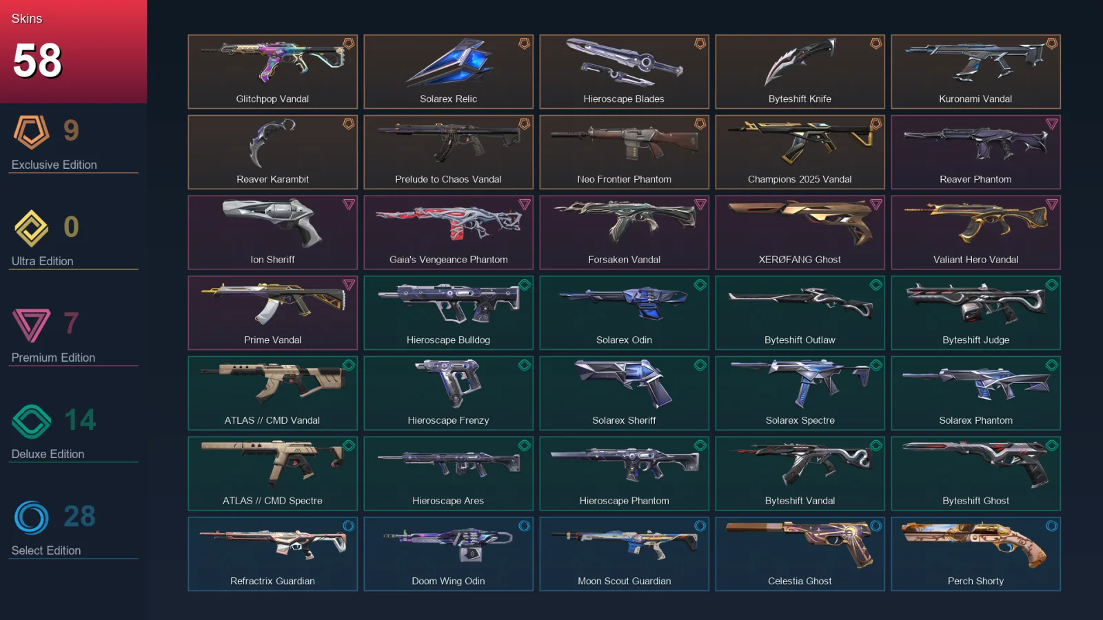 EU | Glitchpop Vandal | Solarex Relic | Hieroscape Blades | Byteshift Knife | 58 Skin | 26 Agent | 41 Buddy | Lv93